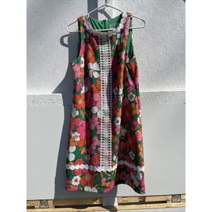 Eliza J Floral Lace Trim Shift Dress In Green Pink Multicolored Sz 8  Party